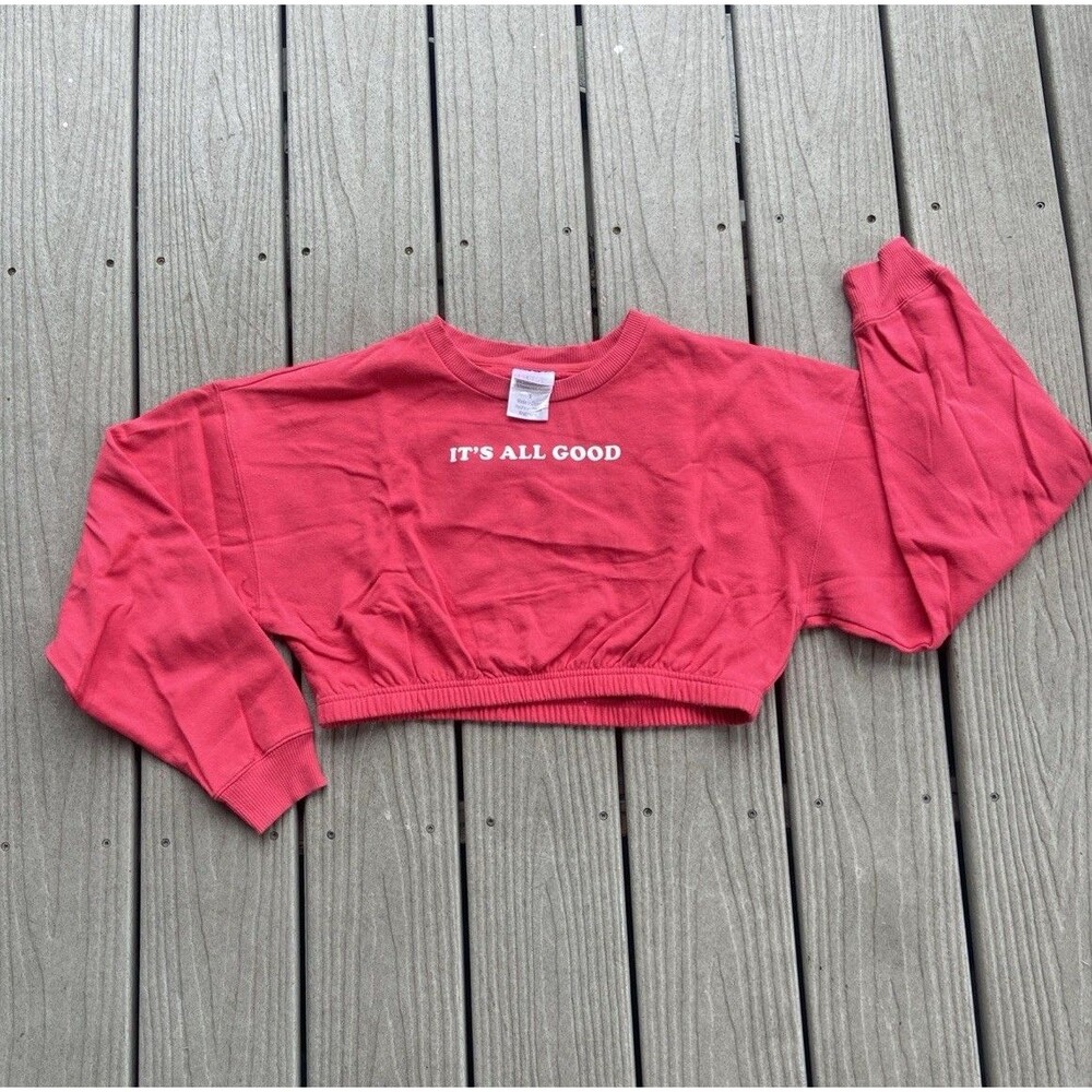 Freeze Womens S Red Its All Good Cropped Sweatshirt Fleece Long Sleeve Pullover